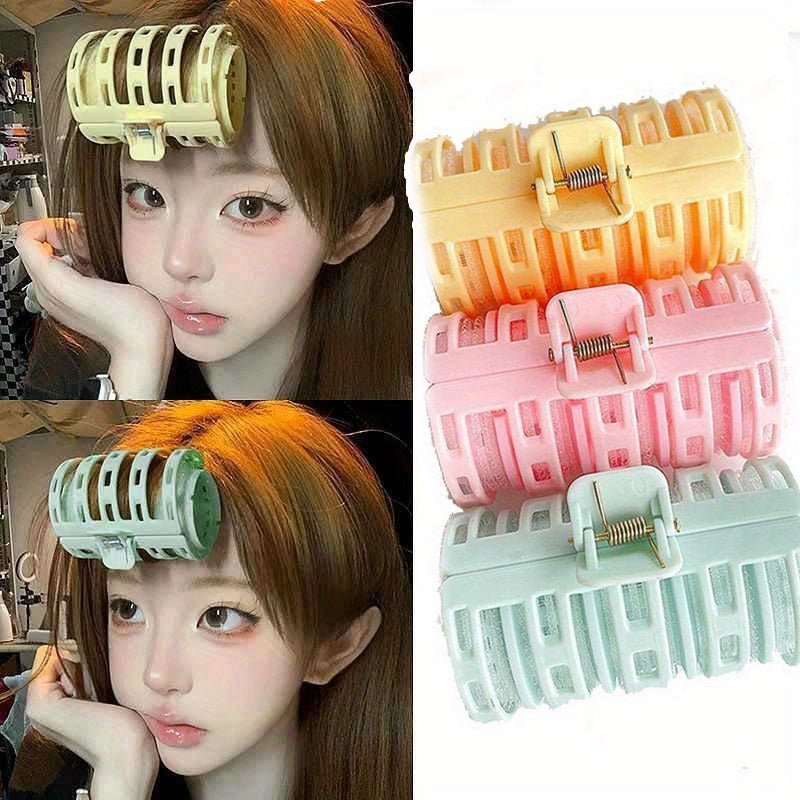 Candy Color Lazy Hair Curler Air Bangs Hair Curler Plastic Adhesive Girl Styling Tool Hair Roller Bangs Eight-Character Air Internet Celebrity Roll Bangs Artifact Hair Root Fluffy Clip Hollow Roller Hair Curler Artifact