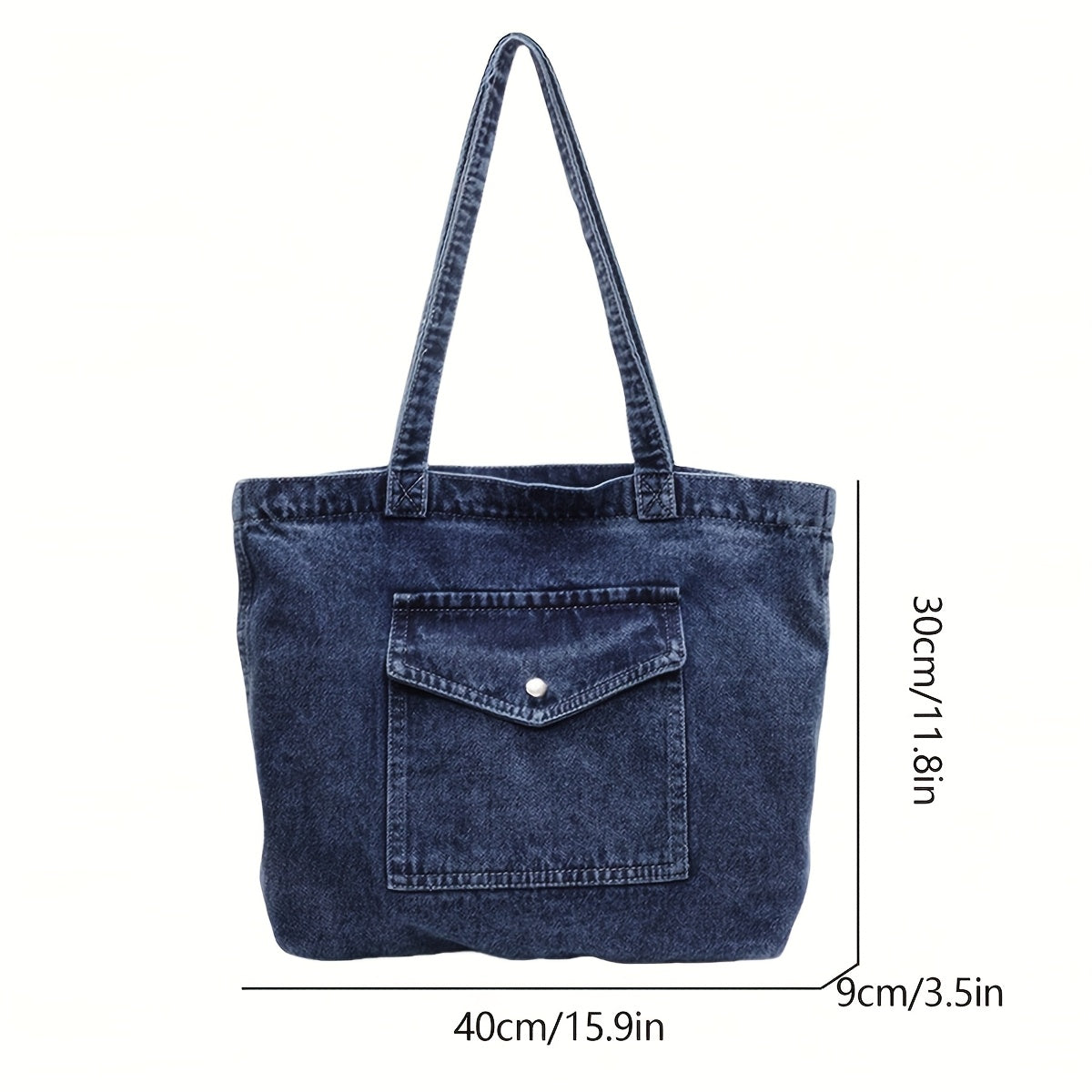 1pc Vintage Blue Distressed Style Women'S Slouchy Shoulder Bag, Large Capacity Soft Lightweight Crossbody Bag, Zipper Closure, College Style Fabric Bag with Multi-Pocket Shopping Bag, Shoulder Bag for School