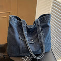 1pc Vintage Blue Distressed Style Women'S Slouchy Shoulder Bag, Large Capacity Soft Lightweight Crossbody Bag, Zipper Closure, College Style Fabric Bag with Multi-Pocket Shopping Bag, Shoulder Bag for School